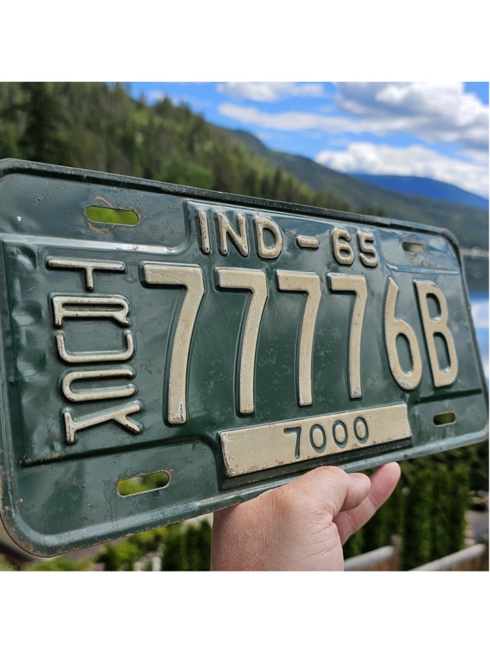 1965 Indiana TRUCK License Plate 77776B Vintage Green IND-65 Auto Plate
